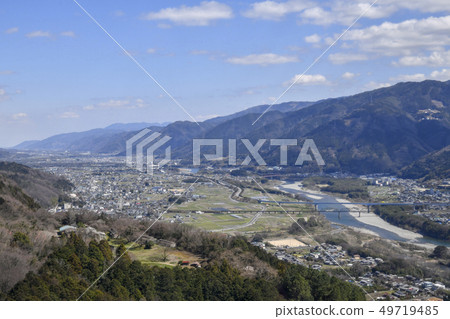 Miyoshi city, Tokushima Prefecture and Yoshino River seen from Mt. 49719485