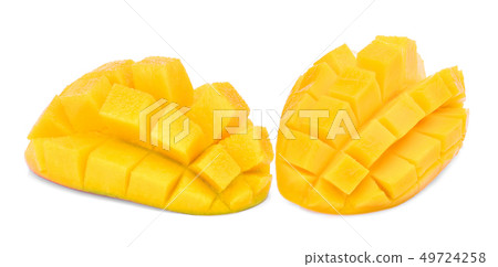 sliced ripe mango isolated on white background 49724258