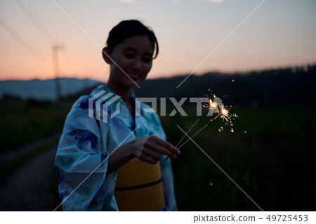 Woman summer yukata fireworks 49725453
