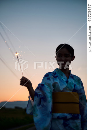 Woman summer yukata fireworks 49725477