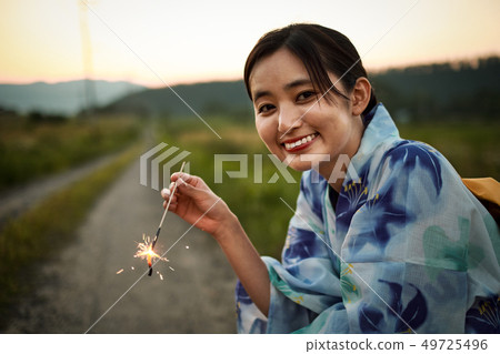 Woman summer yukata fireworks Woman summer yukata fireworks 49725496