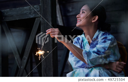 Woman summer yukata fireworks 49725504