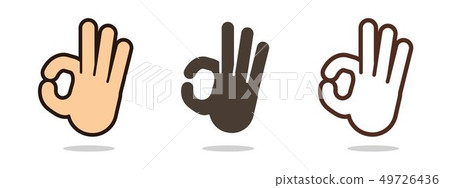 Hand language, OK sign cartoon graphic vector. - Stock 