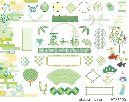 夏季日式花紋時尚裝飾材料綠色 夏季日式花紋時尚裝飾材料綠色 49727660