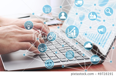 Image of business data analysis. A man who uses a laptop. 49728191