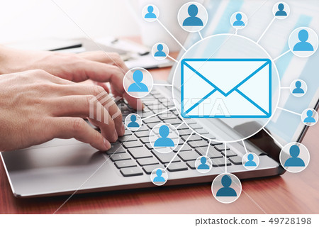 Men sending emails with a laptop. People's connections on the Internet. 49728198