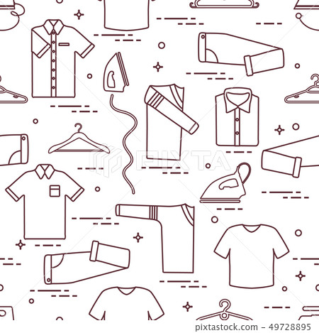 Pattern with irons, hangers and different clothes Pattern with irons, hangers and different clothes 49728895