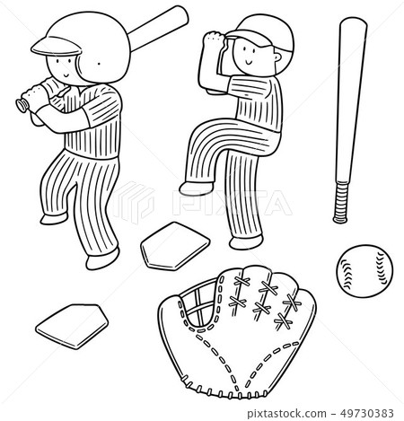 vector set of baseball player and baseball vector set of baseball player and baseball 49730383