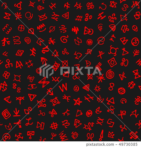 Hand drawn vector seamless pattern with red glyphs. Fashionable textile print 49730385