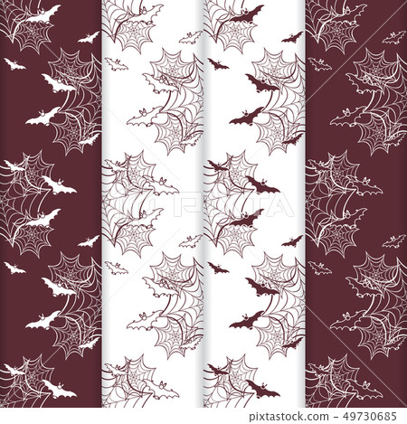 4 Halloween vector seamless pattern with web, bats 49730685