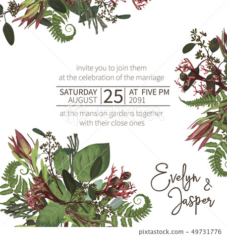 Wedding, watercolor seasonal flower card.Plants, 49731776