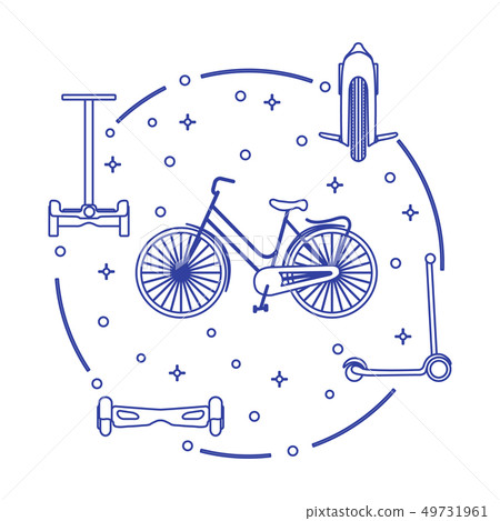 Bike, segway, mono-wheel, scooter, gyroscooter Bike, segway, mono-wheel, scooter, gyroscooter 49731961