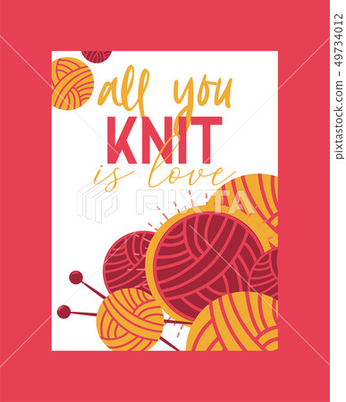 Handknitting banner, poster vector illustration. Needle, tangle of thread. Making clothes by 49734012
