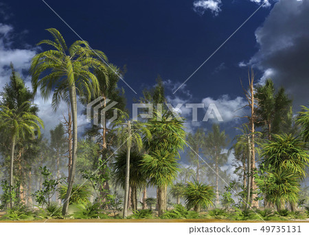 Forest of the mesozoic era 3D illustration 49735131