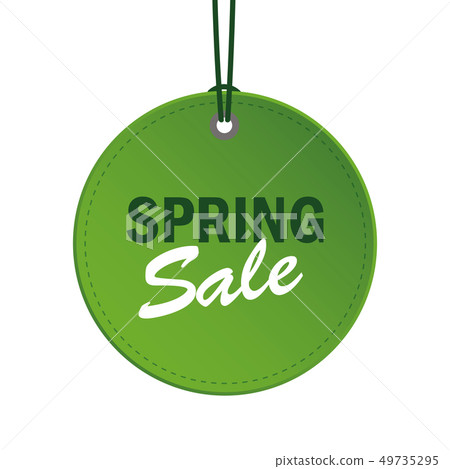 spring sale green round hanging label isolated on white background 49735295