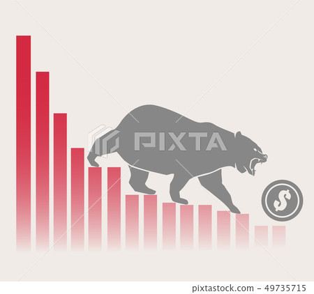 Bear moves Dollar down on graph, negative currency 49735715