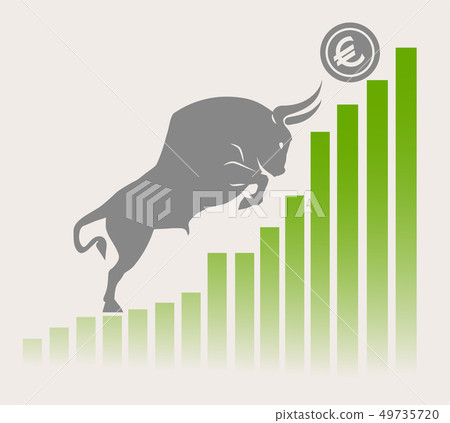 Bull moves Euro up on graph, positive currency Bull moves Euro up on graph, positive currency 49735720