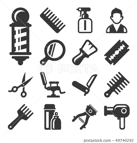 Barber Shop Salon Icons Set on White Background. Vector 49740292