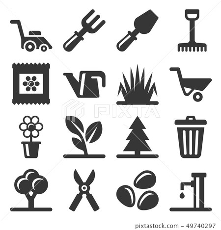 Gardening Icons Set on White Background. Vector Gardening Icons Set on White Background. Vector 49740297