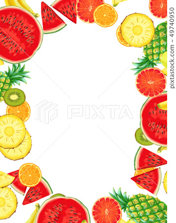 Hand drawn Exotic Fruit frame isolated on white background Hand drawn Exotic Fruit frame isolated on white background 49740950