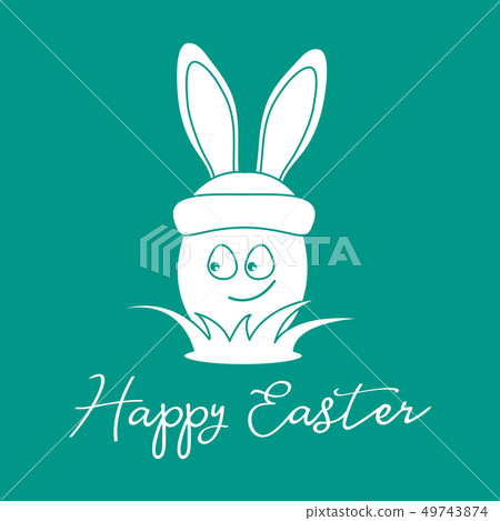 Happy Easter Egg, hat with bunny ears. Linear 49743874
