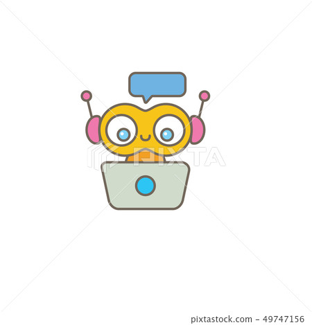 cute chatbot character or intelligent assistant with speech bubble isolated on white background cute chatbot character or intelligent assistant with speech bubble isolated on white background 49747156