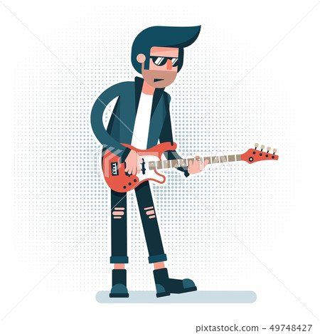 Cartoon rock musician in leather jacket Cartoon rock musician in leather jacket 49748427