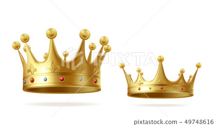 Golden realistic king or queen crown set with gems 49748616