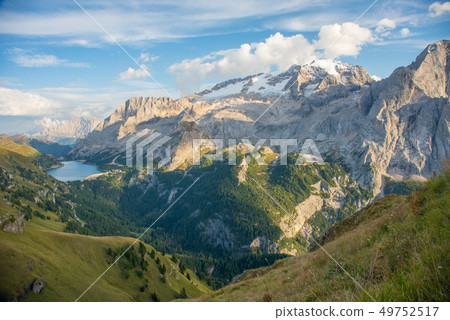 Marmolada mountrain and Fedaia Lake. Dolomites, Italy 49752517