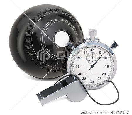 Lawn Bowl with whistle and stopwatch, 3D rendering 49752937