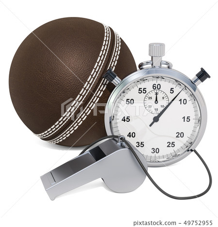 Cricket ball with whistle and stopwatch 49752955
