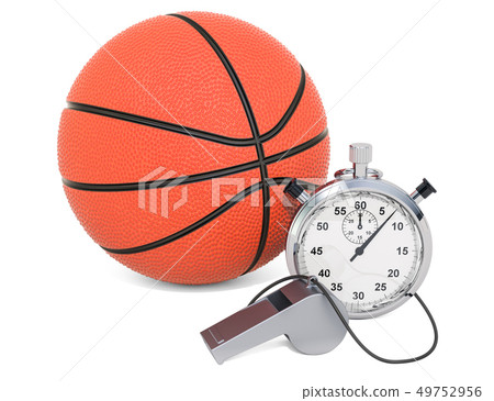 Basketball ball with whistle and stopwatch Basketball ball with whistle and stopwatch 49752956