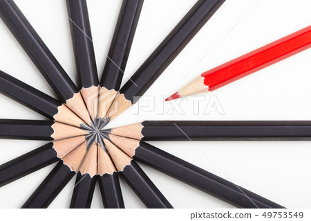 Red pencil standing out from crowd Red pencil standing out from crowd 49753549
