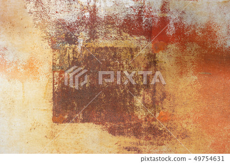 The surface of rusty iron sheet with frame. Rough texture with spots of different colors The surface of rusty iron sheet with frame. Rough texture with spots of different colors 49754631