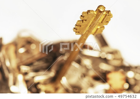 Keys on a white background, close-up. Many keys of different sizes. Selective focus, soft focus. Keys on a white background, close-up. Many keys of different sizes. Selective focus, soft focus. 49754632