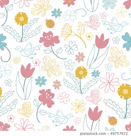 Flower patterns, flowers and birds, butterflies, ladybugs Flower patterns, flowers and birds, butterflies, ladybugs 49757672