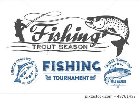 Vintage trout fishing emblems, labels and design elements Vintage trout fishing emblems, labels and design elements 49761452