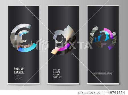 The vector layout of roll up banner stands, vertical flyers, flags design business templates The vector layout of roll up banner stands, vertical flyers, flags design business templates 49761854