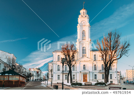 Vitebsk, Belarus. View Of Old Town Hall In Winter Sunny Day. Famous Landmark Vitebsk, Belarus. View Of Old Town Hall In Winter Sunny Day. Famous Landmark 49761934