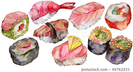 Watercolor sushi set of beautiful tasty...-插圖素材 [49762031] - PIXTA圖庫