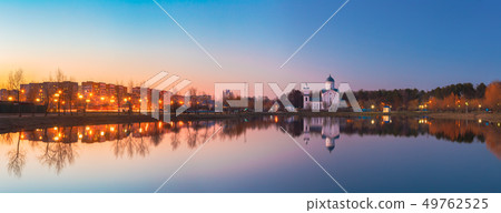 Panoramic View Of Alexander Nevsky Orthodox Church Behind Illuminated City Lake, Gomel Belarus Panoramic View Of Alexander Nevsky Orthodox Church Behind Illuminated City Lake, Gomel Belarus 49762525