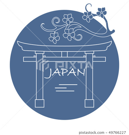 Branch of cherry blossoms and torii, ritual gates 49766227