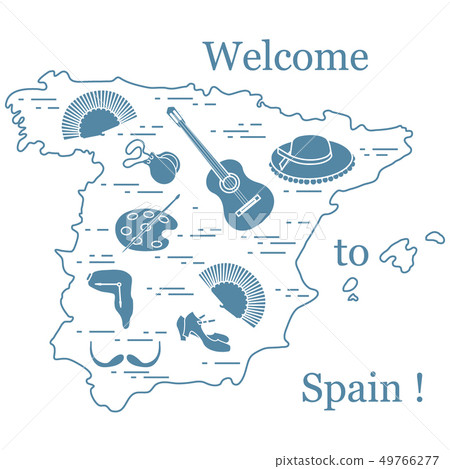various symbols of Spain arranged in a circle various symbols of Spain arranged in a circle 49766277