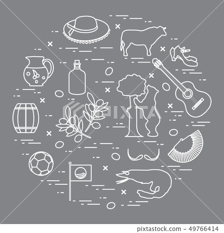 various symbols of Spain arranged in a circle 49766414