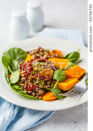 Vegan salad with lentils, pumpkin  49766780