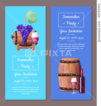 Sommelier Party Invitation Vector Illustration Set 49766950