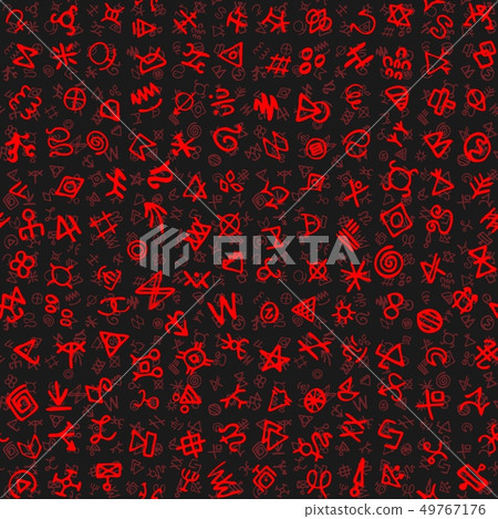 Hand drawn vector seamless pattern with red glyphs. Fashionable textile print 49767176