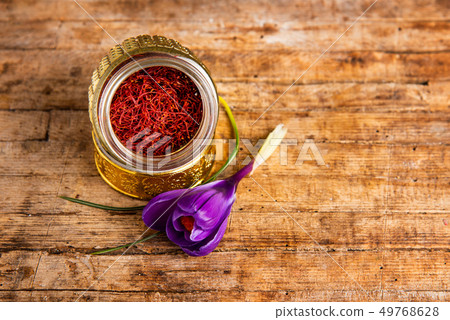 Saffron flower and spice tea crop in a box 49768628