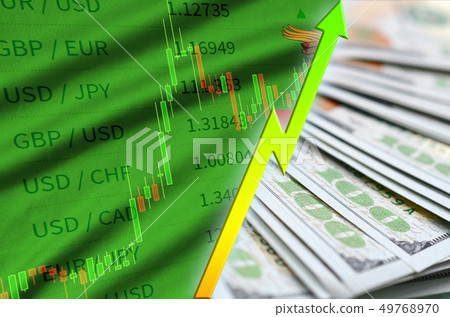 Zambia flag and chart growing US dollar position Zambia flag and chart growing US dollar position 49768970