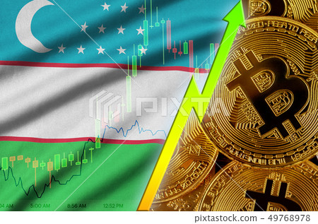 Uzbekistan flag and cryptocurrency growing trend 49768978